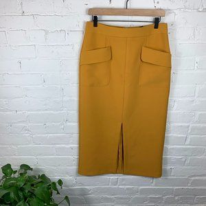 Topshop Women's Tall Split Midi Skirt Yellow Sz 8